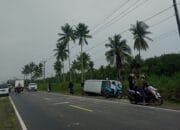 Melaju Kencang, Sebuah Minibus Terguling di Penyak