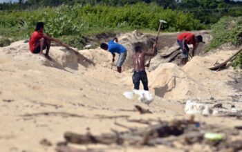 sejumlah buruh harian melakukan penambangan pasir laut di pinggir 160224150940 755
